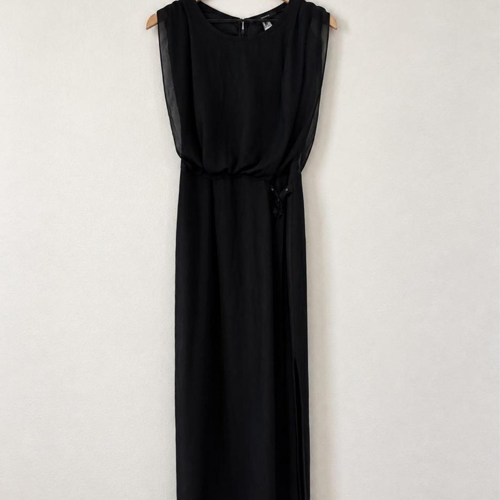 DarkRomantic Black Chiffon Maxi Dress Sheer Draped Sleeveless Minimalist Size S